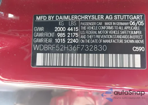 2006 Mercedes-Benz C 230 Sport z USA, uszkodzony, nr VIN WDBRF52H36F732830